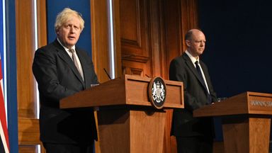 Sir Patrick Vallance, Boris Johnson and Professor Chris Whitty at a news conference to outline the plan for after restrictions end in England